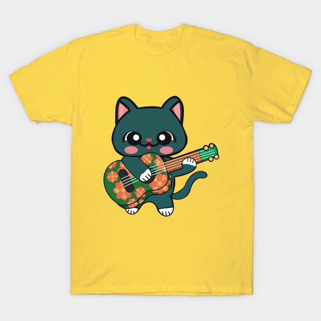 Cat Playing Ukulele T-Shirt by FlippinTurtles